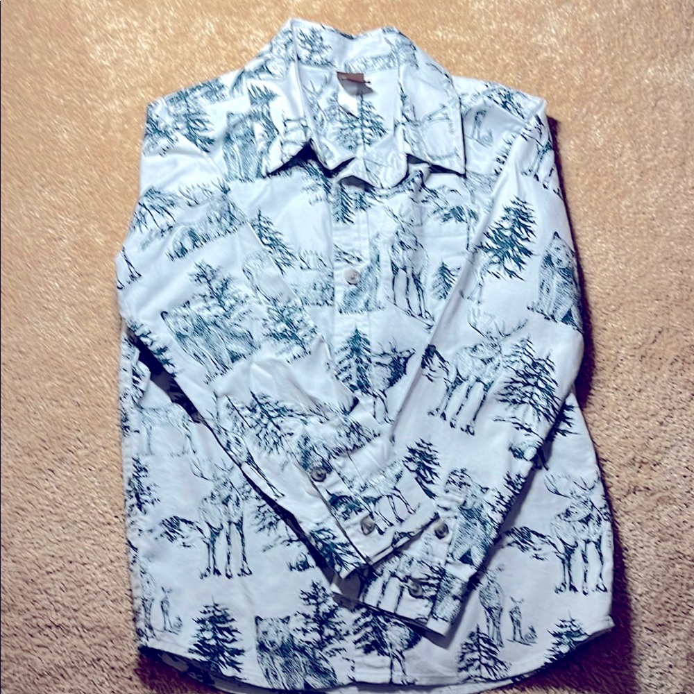 White and Gray Animal Print Shirt